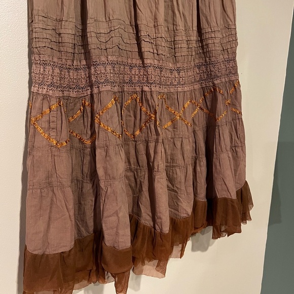 Phool Vintage Y2K Whimsical Renaissance Fairy Tiered Ruffle Aplique Midi Skirt - Picture 3 of 6